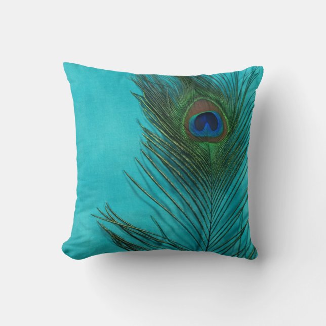 Aqua Peacock Feather Still Life Cushion (Front)
