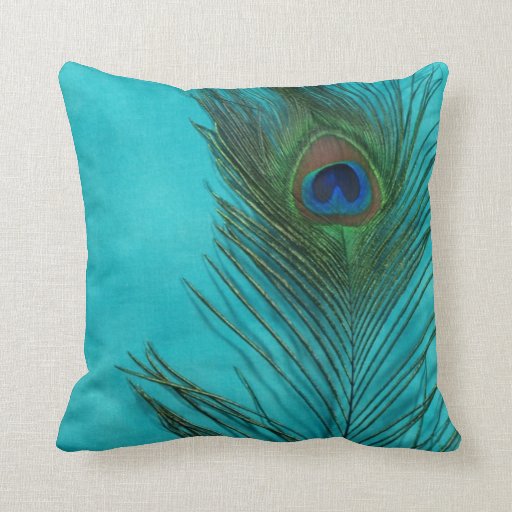 Image of Aqua Peacock Feather Still Life Cushion