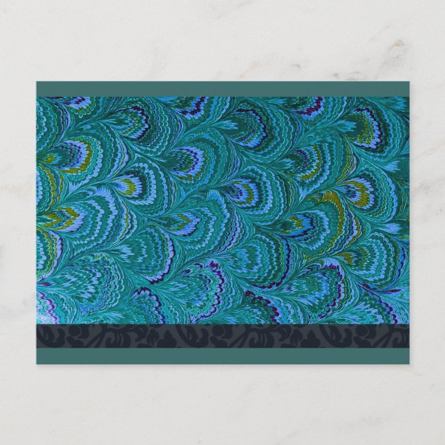 Aqua Peacock Feathers RSVP Invitation Postcard (Front)