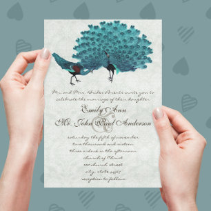 Aqua Peacocks You Choose Backgound Colour Invitation