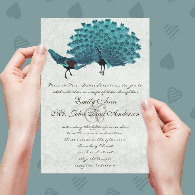 Aqua Peacocks You Choose Backgound Colour Invitation (Creator Uploaded)