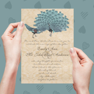 Aqua Peacocks You Choose Backgound Colour Invitation