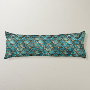Aqua Pearlescent & Gold Mermaid Scale Pattern Body Cushion