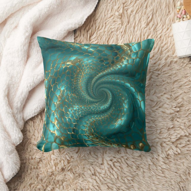 Aqua Pearlescent & Gold Mermaid Scale Pattern  Cushion (Blanket)