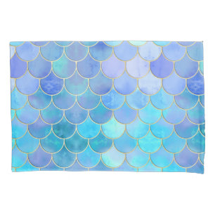 Aqua Pearlescent & Gold Mermaid Scale Pattern Pillowcase
