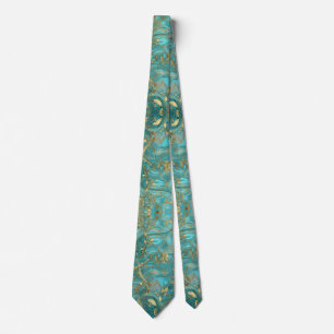 Aqua Pearlescent & Gold Mermaid Scale Pattern Tie