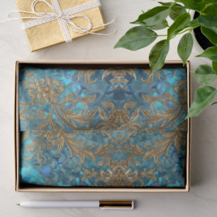 Aqua Pearlescent & Gold Mermaid Scale Pattern  Tissue Paper