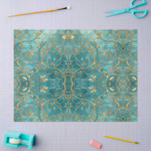 Aqua Pearlescent & Gold Mermaid Scale Pattern Tissue Paper