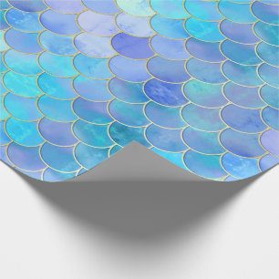 Aqua Pearlescent & Gold Mermaid Scale Pattern Wrapping Paper