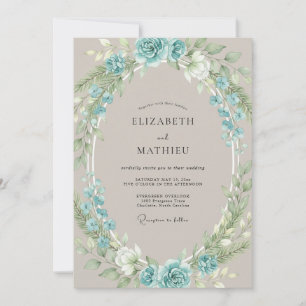 Aqua Peony Romantic Wedding Invitation