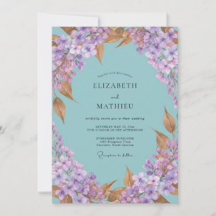 Aqua Periwinkle Hydrangea Eucalyptus Wedding Invitation