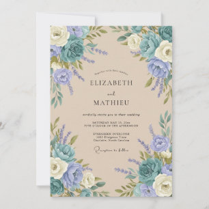 Aqua Periwinkle Peony Wedding Invitation