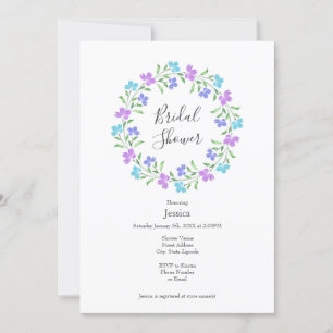 Aqua, Periwinkle, Purple Watercolor Floral Wreath Invitation