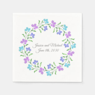 Aqua, Periwinkle, Purple Watercolor Floral Wreath Napkin