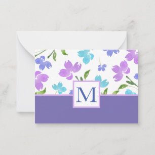 Aqua Periwinkle Purple Watercolor Flower Stems Card