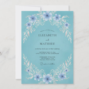 Aqua Periwinkle Vine Wedding Invitation