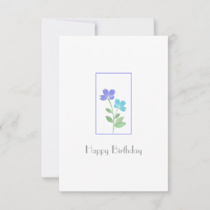 Aqua Periwinkle Watercolor Flower Stems  Card