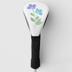 Aqua Periwinkle Watercolor Flower Stems Golf Head Cover