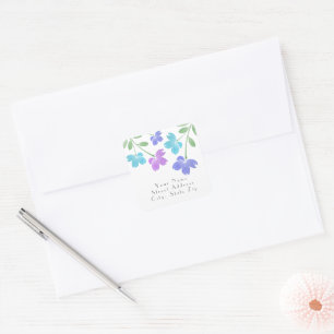 Aqua, Periwinkle Watercolor Flower Stems labels