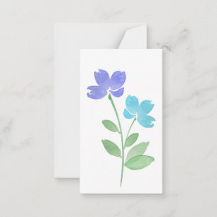 Aqua Periwinkle Watercolor Flower Stems Note Card