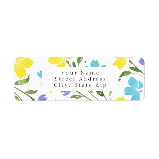 Aqua Periwinkle Yellow Watercolor Flower Stems   (Front)
