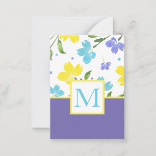 Aqua Periwinkle Yellow Watercolor Flower Stems Card