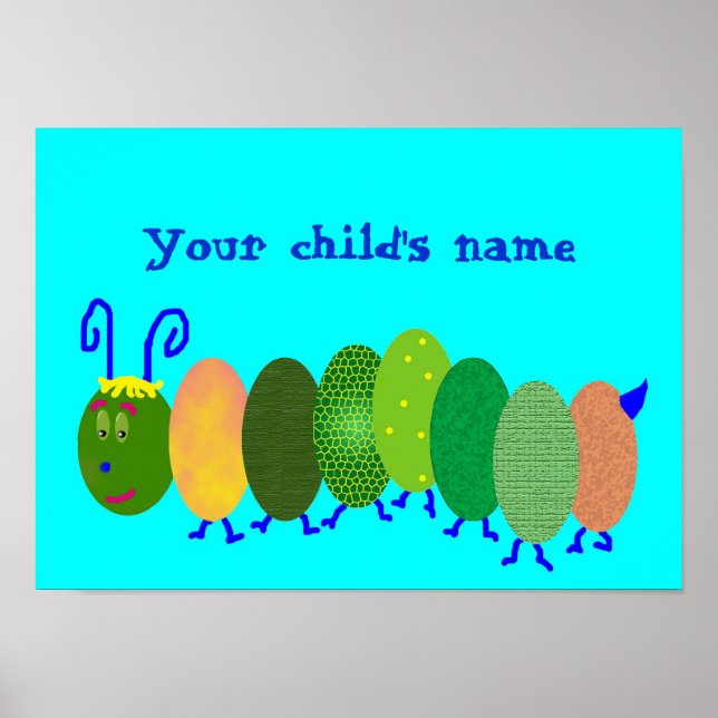 Aqua Personalised Caterpillar Poster (Front)