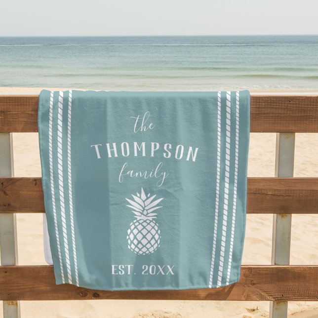 Aqua Personalised Family Name Pineapple Beach Towel (Creator Uploaded)