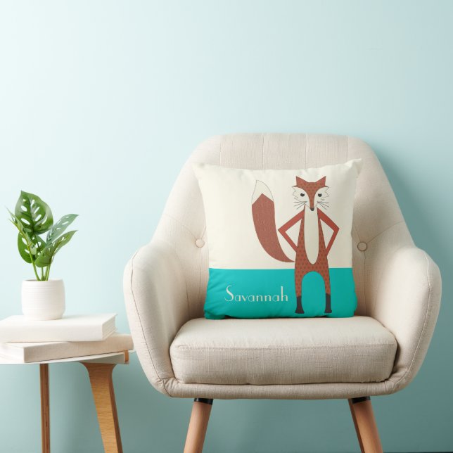 Aqua Personalised Stylised Fox Pillow (Chair)