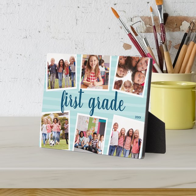 Aqua Photo Collage Kids School Year Keepsake Plaque (Creator Uploaded)