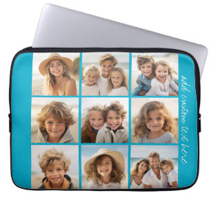 Aqua Photo Collage with 9 square photos Laptop Sleeve