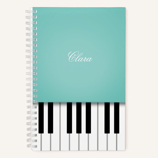 Aqua Piano Music Keyboard Personalised Notebook (Front)