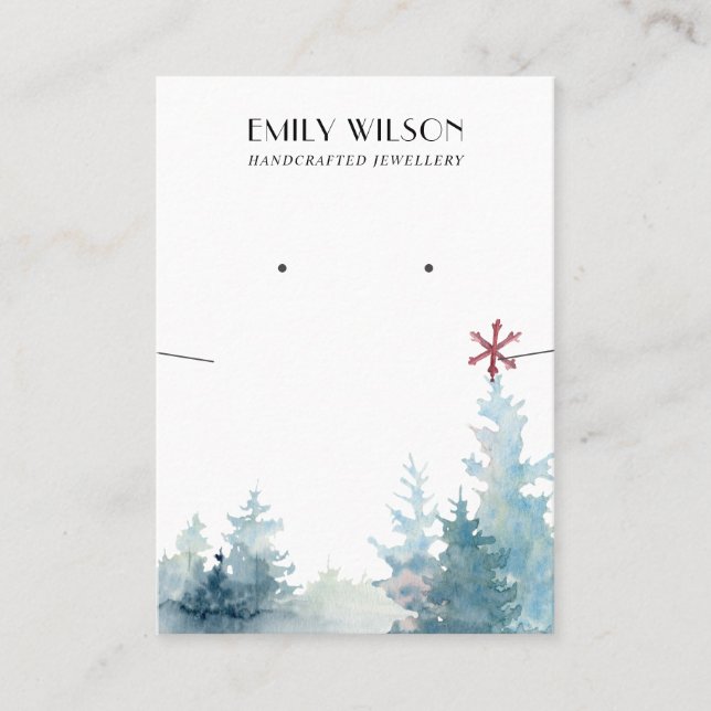 AQUA PINE TREE FOREST NECKLACE EARRING DISPLAY BUSINESS CARD (Front)