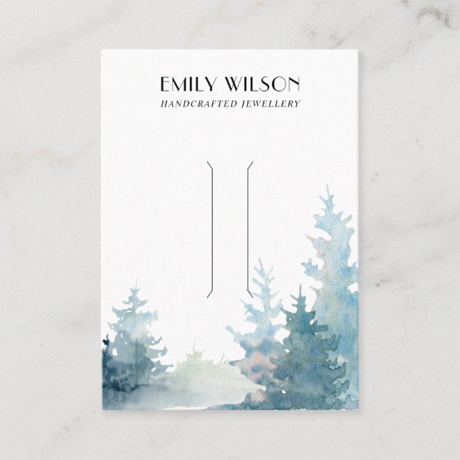 AQUA PINE TREE WINTER FOREST HAIR CLIP DISPLAY BUSINESS CARD (Front)