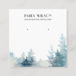 AQUA PINE TREE WINTER FOREST STUD EARRING DISPLAY SQUARE BUSINESS CARD