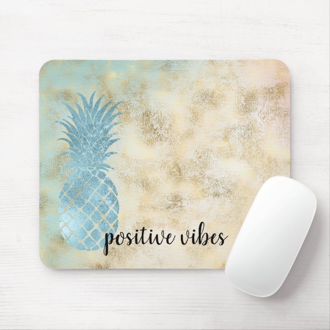 Aqua Pineapple Gold Grunge Mouse Mat (With Mouse)
