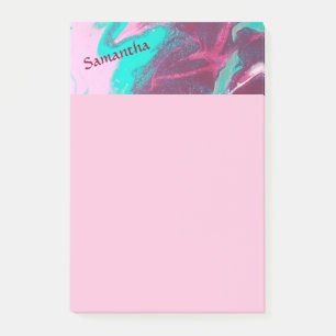 Aqua Pink Abstract Personalised Post it Notes 4x6