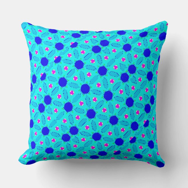 Aqua, Pink and Blue Flower Pattern Cushion (Front)