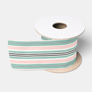 Aqua Pink and Dark Grey Stripes Satin Ribbon
