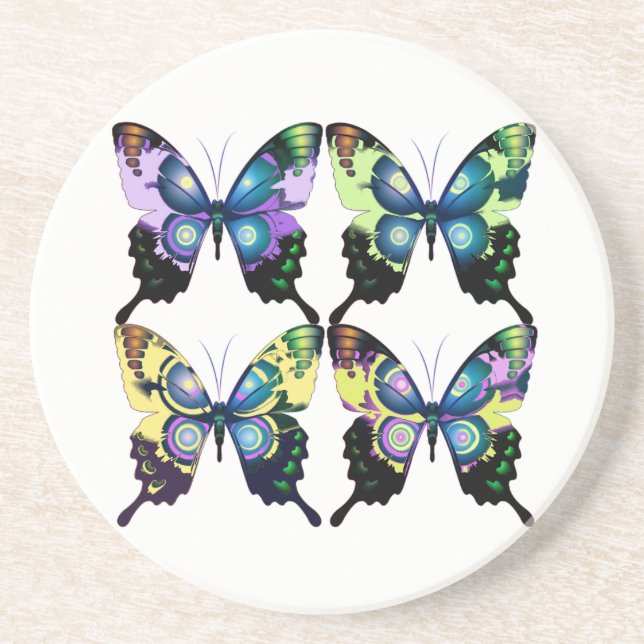 Aqua, Pink, and Yellow -  Elegant Butterflies Coaster (Front)