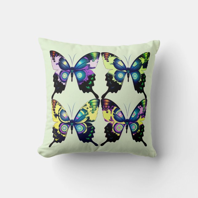 Aqua, Pink, and Yellow -  Elegant Butterflies Cushion (Front)