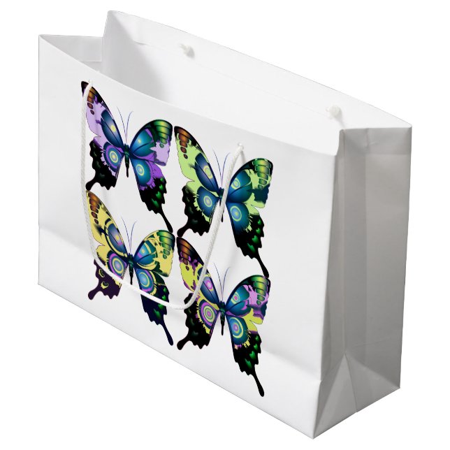 Aqua, Pink, and Yellow -  Elegant Butterflies Large Gift Bag (Front Angled)