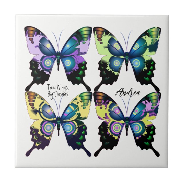 Aqua, Pink, and Yellow -  Elegant Butterflies Tile (Front)