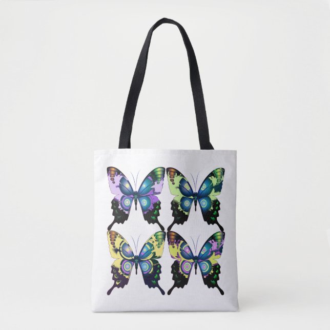 Aqua, Pink, and Yellow -  Elegant Butterflies Tote Bag (Front)