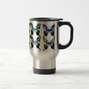 Aqua, Pink, and Yellow -  Elegant Butterflies Travel Mug