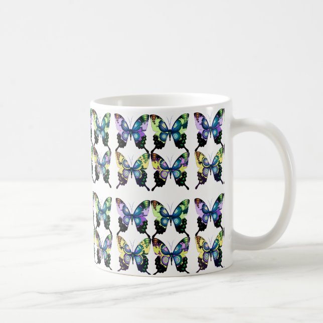Aqua, Pink, Art Deco -  Elegant Butterflies Coffee Mug (Right)