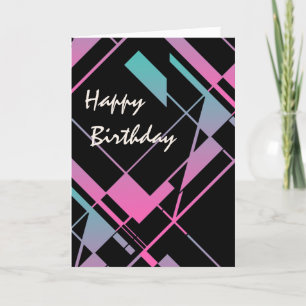 Aqua Pink Black Diagonal Abstract Design Birthday Card