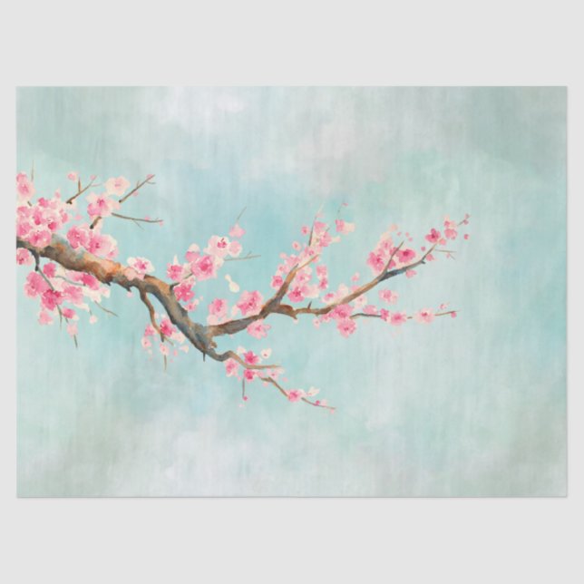Aqua Pink Cherry Blossom Floral Tissue Paper (Front)