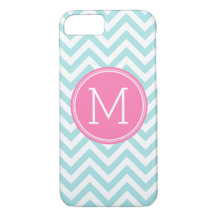 Aqua Pink Chevron Pattern Custom Monogram iPhone 8/7 Case