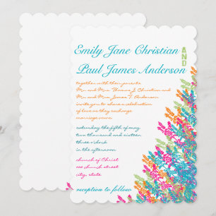 Aqua Pink Coral Lime Floral Wedding Invitations